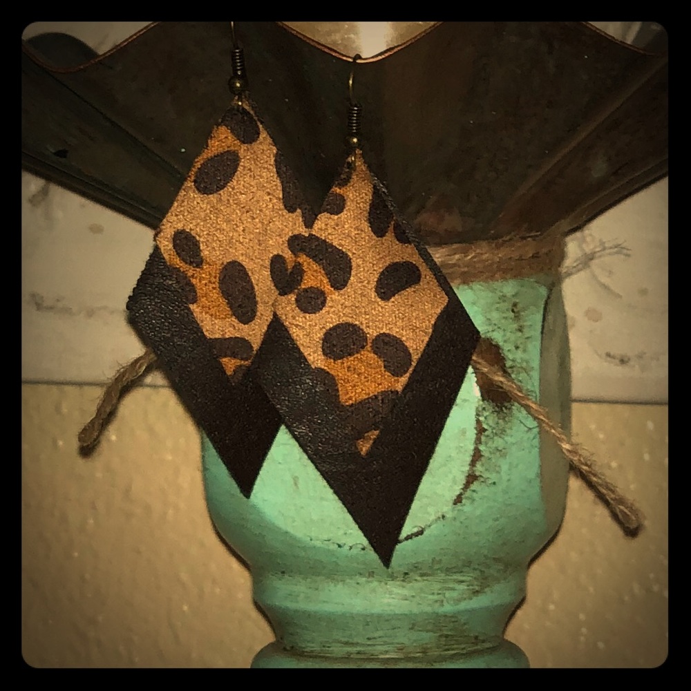 Leopard print, Faux leather earrings